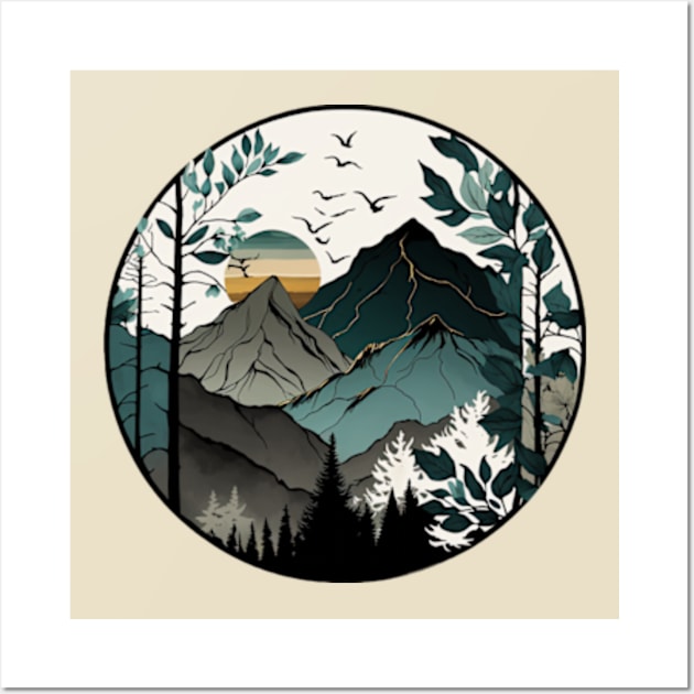 beautiful mountain view, vintage style Wall Art by teehood